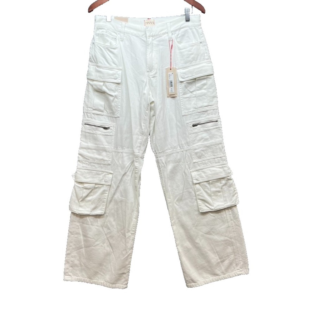 Alice + Olivia Cream Wide-Leg Cargo Jeans